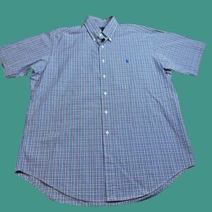 Polo Ralph Lauren Classic Fit Button Up Shirt Large Pink Green Plaid Preppy